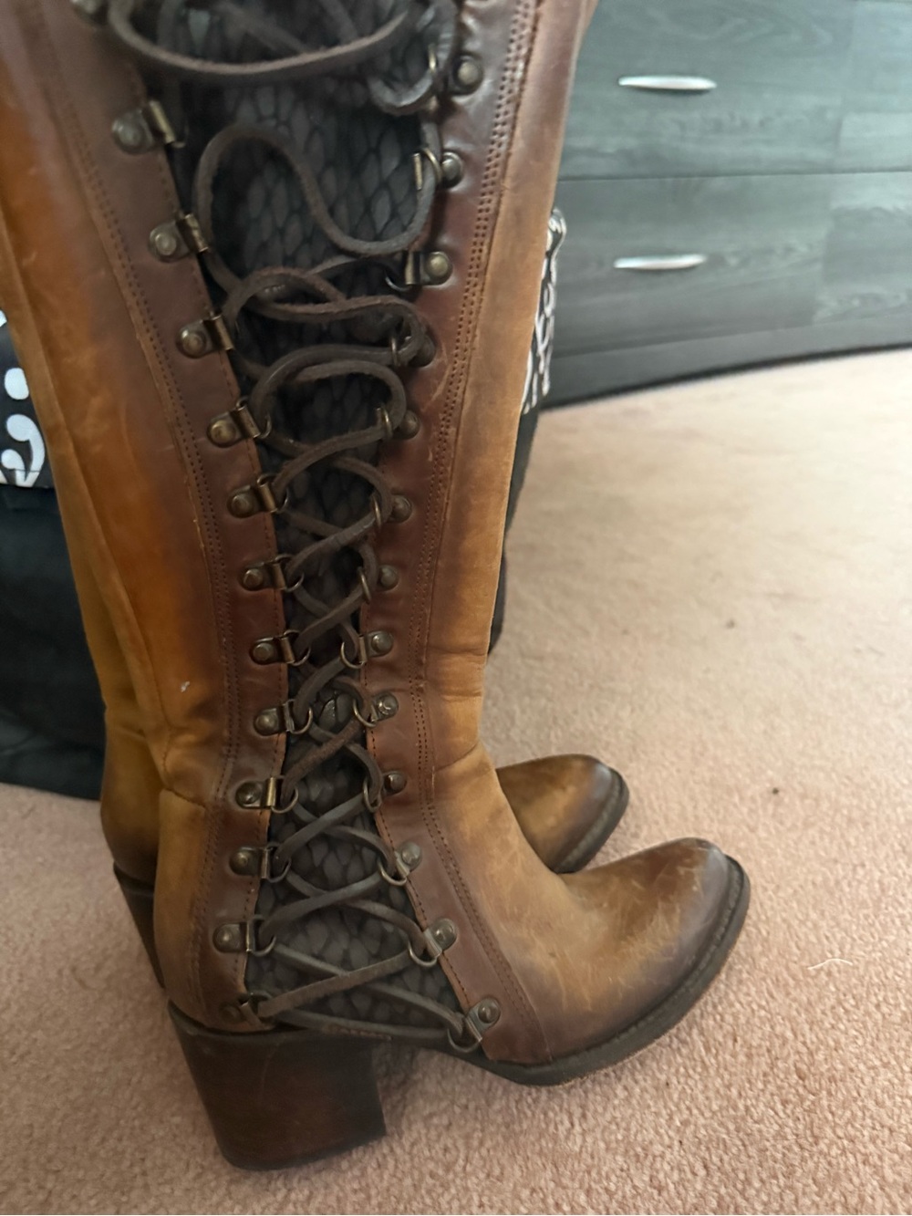 Women's Brown Lace-Up Leather Riding Boots